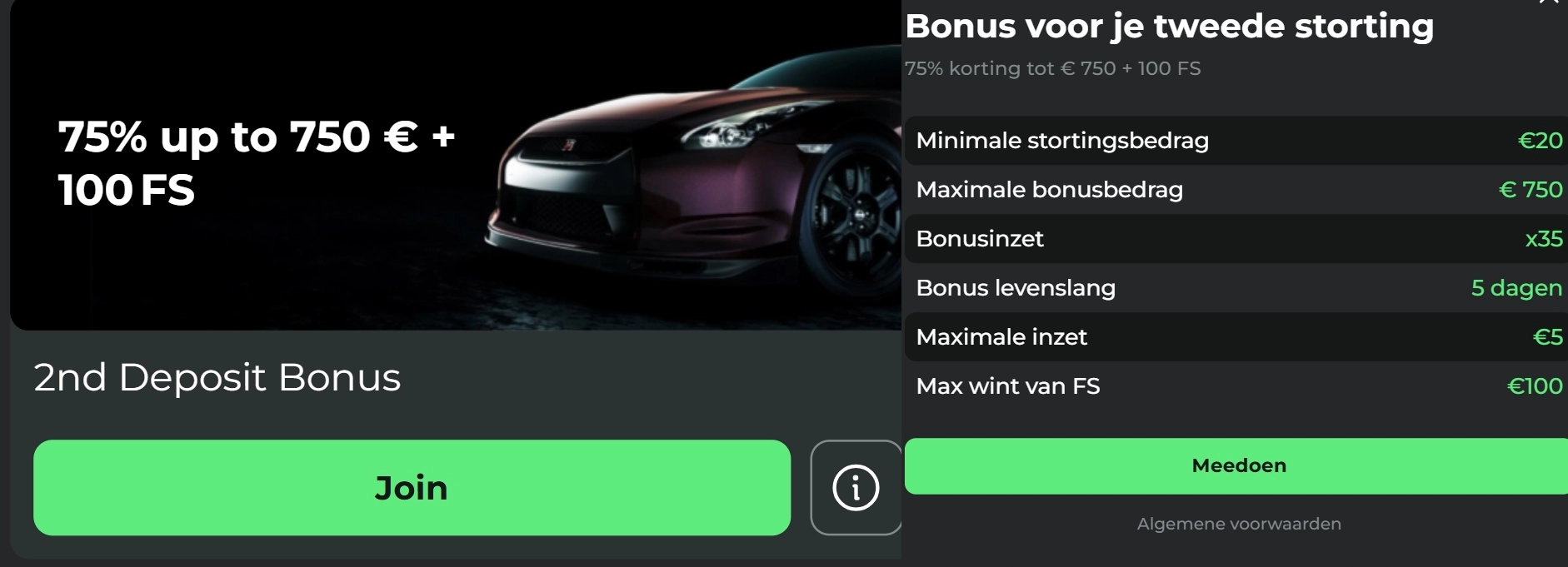 Super Spin Casino herlaadbonussen tweede tot vijfde storting 