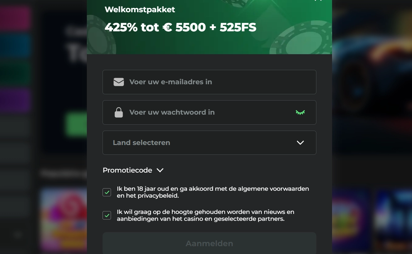 Super Spin Casino registratie en account aanmaken
